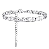 Women Anklets 6MM Flat Mariner Link Chain Adjustable Silver Ankle Bracelets for Teen Girls Platinum Plated Summer Beach Foot Jewelry Anchor Anklet Beach Jewelry for Women
