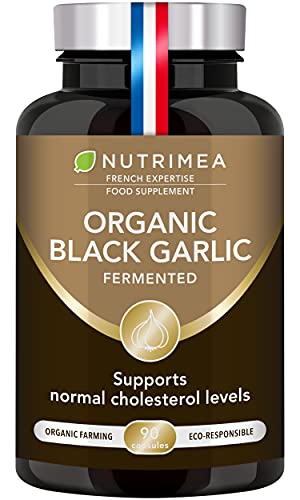 Organic Black Garlic Capsules - Aged Garlic Extract Formula - 90 Vegan Capsules 250mg - Odourless Fermented Supplement - Gluten Free - Lactose Free - GMO-Free - French Expertise - Nutrimea