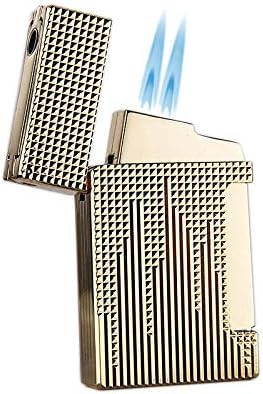 Double Torch Flames Cigar Lighter with Cigar Punch (Gold) …