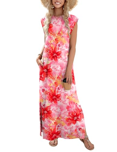 Image of Zeagoo Summer Dresses for Women 2026 Long Maxi Sundresses Loose Split Wrinkle-Free Beach Travel Vacation Clothes