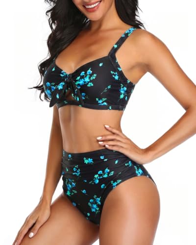Image of Tempt Me High Waisted Tie Front Bikini Set Two Piece Tummy Control Swimsuit
