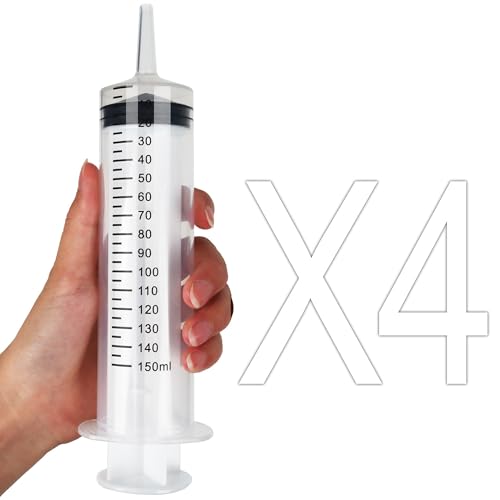 4Pack 150Ml Large Syringe For Liquid - Big Plastic Syringes For Thick Liquids , Giant Without Needle Syringe For Paint Fluid , Irrigation Water , Feeding Food Equine ( 4Pcs 150 Ml )
