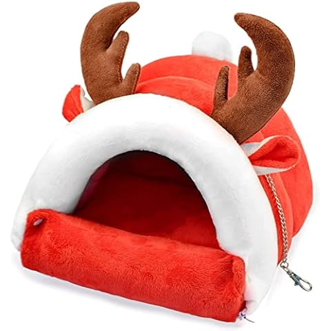 Misyue Winter Warm Hamster Bed, Small Animals Cotton Mini Pet House, Machine Washable Cozy Hideout (red) Cover