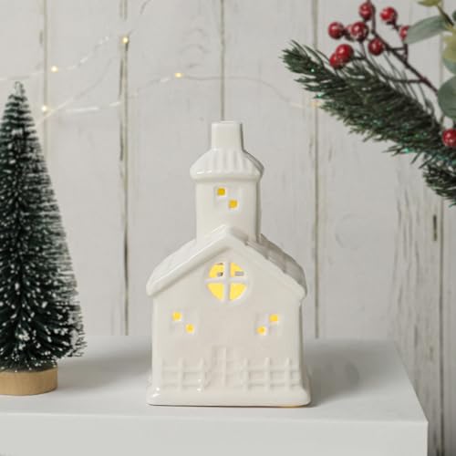 Petit village de Noël en céramique blanche avec éclairage LED doux - 7