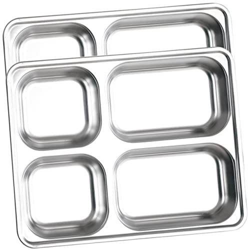 Unomor Boys and Girls Lunch Compartment Tray Stainless Steel Plate Dividers School Supplies Picnic Accessory