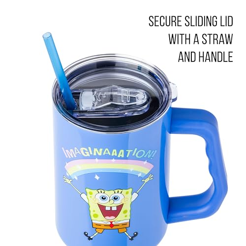 Silver Buffalo SpongeBob SquarePants “Imaginaaation!” Stainless Steel Tumbler with Handle, Fits in Standard Cup Holder, 40 Ounces image 2