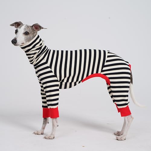 ESCCBOO Italienischer Windhund Onesie Kleidung, Rollkragen gestreiftes Shirt für Whippets Welpen, leichtes und dünnes Shirt für Frühling und Sommer (XX-Large)