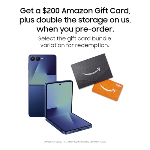 Samsung Galaxy Z Flip7 Cell Phone + Gift Card, 512GB AI Smartphon...