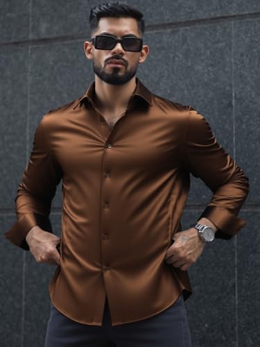 Image of IndoPrimo Men's Stylish Solid Satin Casual Shirt for Men Full Sleeve