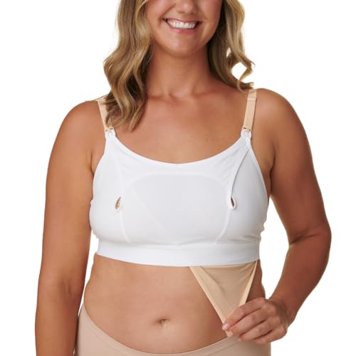 Bravado! Basics Hands Free Pumping Bra, Comfortable, Clip and Go Pumping, Nursing Bra Accessory, White XL/XXL
