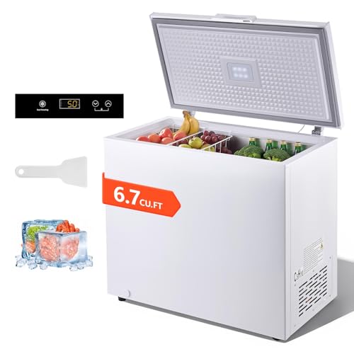 VEVOR Chest Freezer, 6.7 Cu.ft Compact Deep Freezer, Free Standing Top Open Door Chest Freezers with 2 Removable Baskets & Adjustable Thermostat - Energy Saving, Low Noise & Garage Ready, White