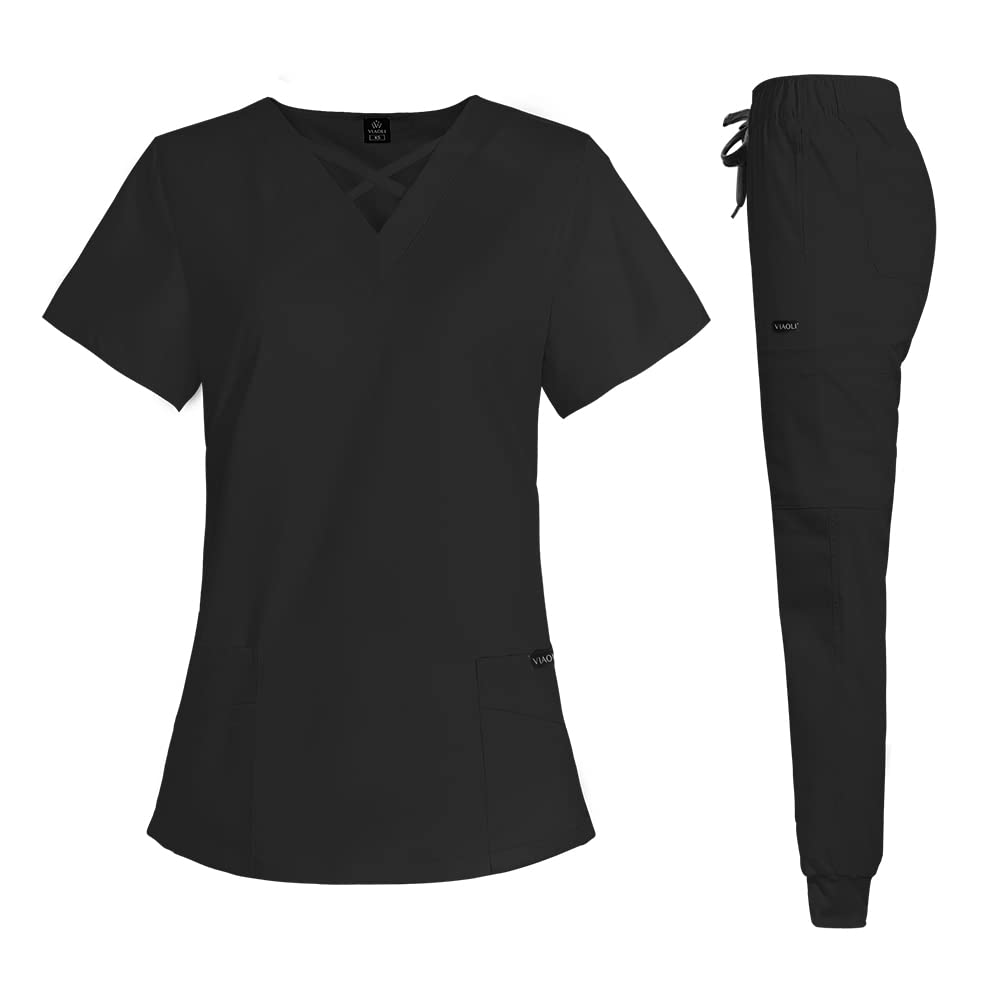 VIAOLI Scrubs for Women Set Modern VNeck Top & 8 Pocket Jogger Pants