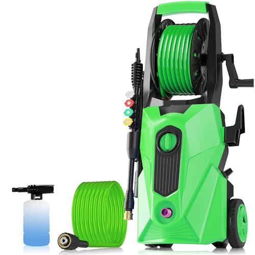commowner 5000PSI Electric Power Washer with 33FT Flexible Extension Pressure Washer Hose, 4 Nozzles, Professional PowerWashers for Home/Car(Deep Green)