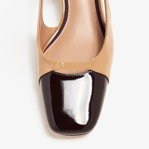 FOWT Women Square Toe Two Tone Pumps Chunky Block Low Heel Slingbacks Slip on Comfortable Party Dance Daily Shoes Size 4-16 US3