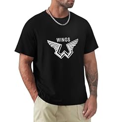 Paul Men’s Tee Mccartney Wings Logo The Beatle T-Shirt Black - Les Beatles, Paul McCartney, John Lennon, RIngo Starr, George Harrison