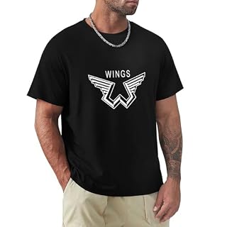 Paul Men’s Tee Mccartney Wings Logo The Beatle T-Shirt Black - Les Beatles, Paul McCartney, John Lennon, RIngo Starr, George Harrison