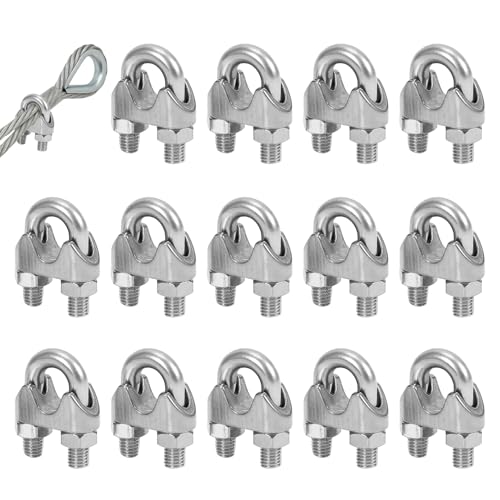 BOULESENM Lot de 14 Serre Cable Inoxydable 4mm, Serre Cable Acier 4mm,Serre-câbles étrie en Acier Inoxydable, serré câble pour Câble Métallique de 4 mm Diamètre M4