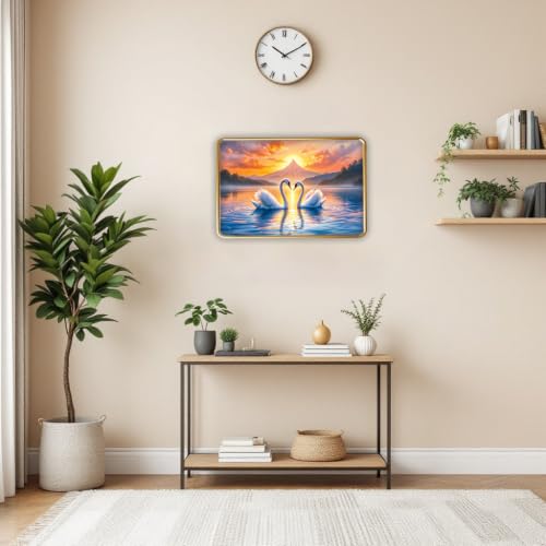 Image of Vastu Swan Pair Photo Frame, Gold, Slim, Sparkle Coated Lamination, for Living Room and Office, 18x24 Inch 53005