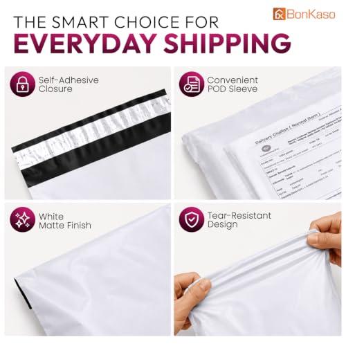 Image of BonKaso 16x20 Inch Poly Courier Bags with POD Jacket | 55 Micron Thick, Waterproof, Tear-Resistant Tamper-Proof Packaging Envelopes for Shipping & Delivery Use - Pack of 100