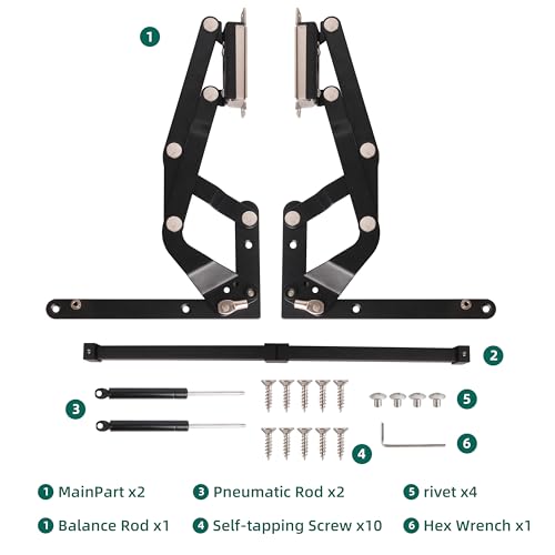 Vertical Lift Hinge, Vertical Swing Lift Pneumatic Arm Kitchen Mechanical Hinge Slow Closing, Durable & Silent Fit for Cabinet Width: 19.69-35.43" Matte Black by Riyhch - Image 5