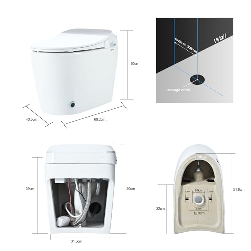 Inodoro inteligente sin tanque de una pieza moderno, blanco | sin bidé, asiento calefactado, descarga automática por sensor de pie, funcionamiento en apagones, tapa con cierre suave y luz nocturna miniatura 2