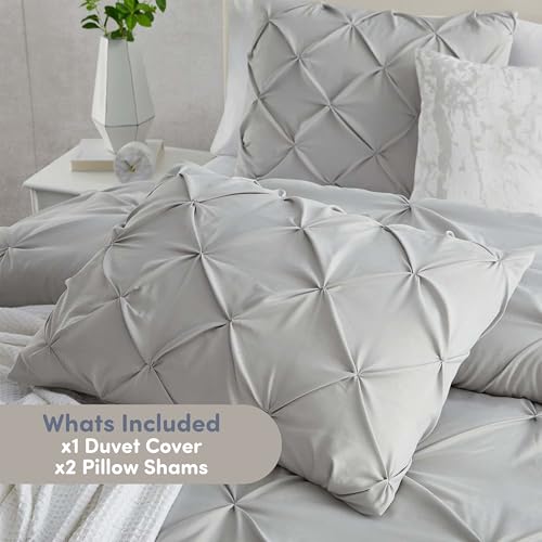 Image of Nestl California King Duvet Cover Light Grey - Soft Double Brushed Duvet Set with Button Closure & Corner Ties, 3 Piece Luxurious Pinch Pleated Duvet Cover Set 104x98 Inches with 2 Pillow Shams