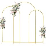 Asee'm Metal Arch Backdrop Stand Set of 3 (7.2FT, 6.6FT, 6FT) Gold Arched Frame for Wedding Ceremony Parties Birthday Baby Shower Garden Balloon Decoration