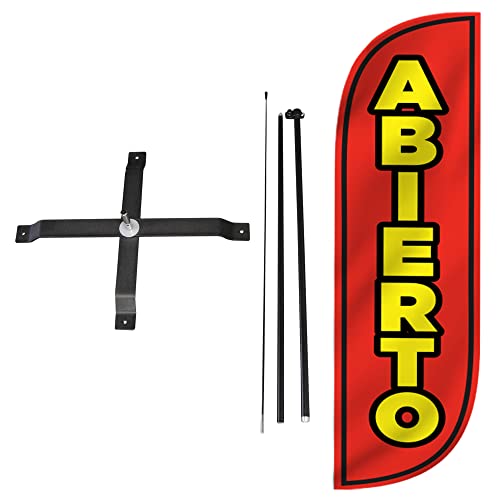 Image of LookOurWay Feather Flag Set - 5ft Tall Advertising Banner Flag with Pole Kit and X-Stand for Business Promotion - Abierto
