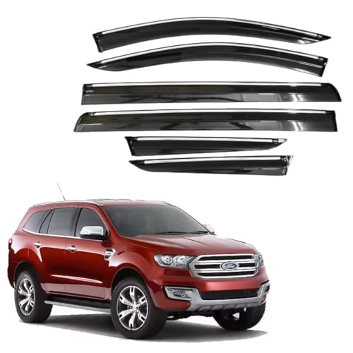 Image of CAR SAAZ Chrome Line Door Visor for Endeavour (2016-2019)(Set of 6Pcs) | Rain Guard | Wind Deflector