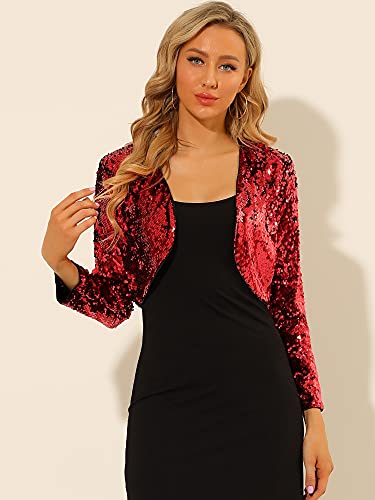 Image of Allegra K Women's Sequin Jacket Party Long Sleeve Open Front Crop Cardigan Bolero Shrug