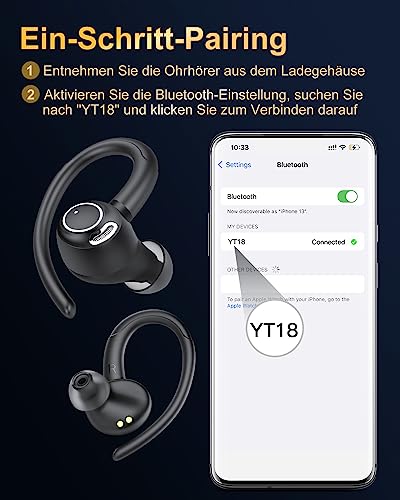 Jesebang Bluetooth Kopfhörer Sport, in Ear Kopfhörer Kabellos Bluetooth 5.4 mit HD Mic, Herausragender Sound, 40 Std Spielzeit, Comfort Fit, Dual LED-Anzeige, IP7 Wasserdicht Ohrhörer mit Ohrhaken