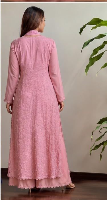 Image of Women Embroidered Straight Kurti with Palazzo And Dupatta Set | Elegant Ethnic Wear Kurta Set | V-Neck Long Sleeve Kurti | Stylish Casual, Festive & Wear for Women