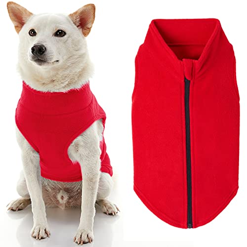 Gooby Zip Up Fleece Dog Sweater, Red, 2X-Large, Warm Pullover Fleece Step-in Dog Jacket Without Ring Leash