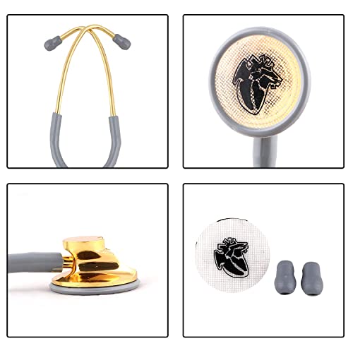 Image of Dr. Tech Cardiology Gold Black Stethoscope Heart Beat Monitoring Chest Piece Medical Instrument for Doctors, Nurses (Gray & Golden)