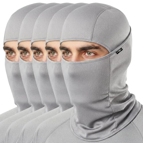 Image of Kingsway Balaclava Face Mask for Bikers - Premium Riceknit Helmet Liner | UPF 50+ UV & Dust Protection | Full Face Mask for Men & Women | Light Grey | Pack of 5