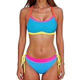 Ladies Match Brunch Top Swimwear Shorts 2PC Sets for Women Spandex Color Block Triangle Two Piece Tie Knot Straight Leg Swimwear 2PC Sets 2026 Clothing Fashion S