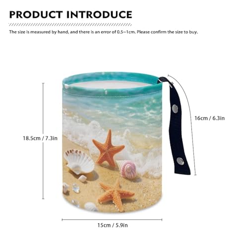 Image of Beach Sea Shell Print Car Trash Can - Multi-Purpose, Waterproof, Leak-Resistant, Easy to Clean, Car Interior Decoration
