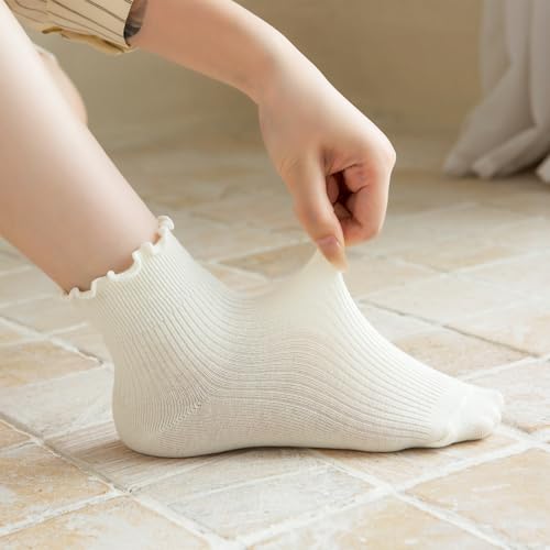 Women's 6 Pairs Cute Ruffle Ankle Socks - Breathable Cotton Turn-Cuff Design for Casual/Daily Wear (Sizes 5-9)4