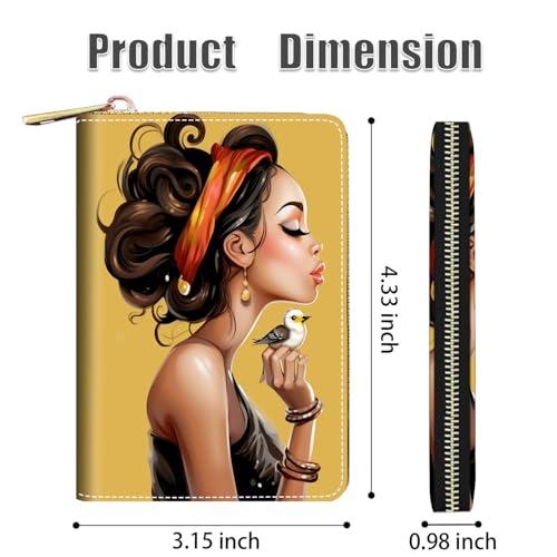 Credit Card Holder Wallets for Women, RFID Blocking Small Leather Card Case Wallet with Zipper Accordion Wallets, African American Girl2