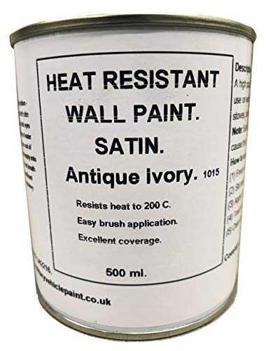 1 x 500ml Satin Antique Ivory Heat Resistant Wall Paint. Wood Burner Stove Alcove. Brick, concrete, plaster, cement board, rendering, metal, timber etc. Light Cream, Off White.
