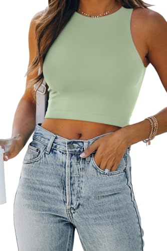 Image of EFAN Women's Double Lined Racerback Crop Tank Top | High Neck Slim Fit Sleeveless Workout Top, No-Bra Essential for Gym, Yoga & Going Out