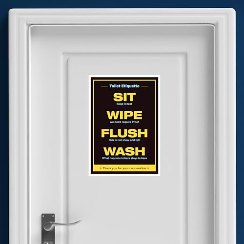 Image of Funny Toilet Etiquette Bathroom Poster, Sit Wipe Flush Wash Sign, Self Adhesive, Water Resistant, 8.2x11.5 Inches (Etiquette 2)