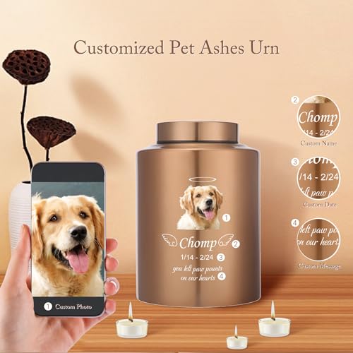 Urnen für Hunde Katzen Asche mit Name und Foto als personalisierte Pet Memorial Andenken Urne für Verlust von Hundekatzen (Engel)