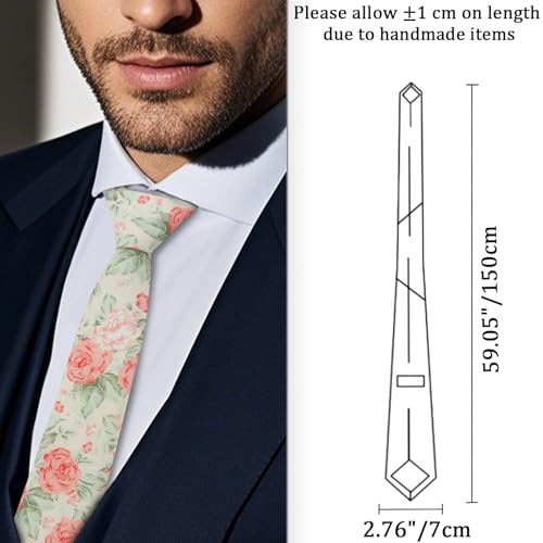 Image of Cotton Floral Ties for Men 2.76 inch Men's Skinny Tie Linen Flower Printed Neck Tie for Wedding Dating Party
