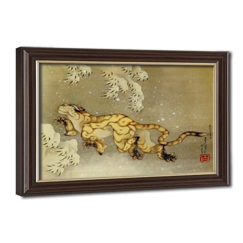 Impression sur toile tigre dans la neige Hokusai cadre suspendu 20x30 cm