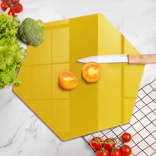 Planche à Découper Induction Hexagonale Jaune en Verre Trempé Résistant de 40cm Wallfluent