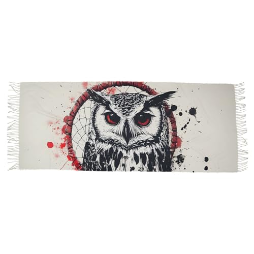 Dreamcatcher Owl Cashmere Feel Scarf for Women, Large Single Sided Print Pashminas Shawl Wrap with Tassels2