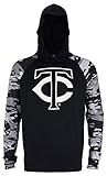 Zubaz MLB Men's Solid Black Tonal Camo Sleeves Hooded Shirt, Minnesota Twins X-Large
