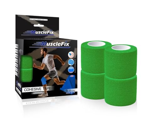 Image of Breathable Self Adhesive Wrap, Athletic, Non Woven Cohesive Bandage - for Sports, First Aid Medical, Wrist, Swelling (5 cm, 4.5 mtr) Pack of 4 (Green)