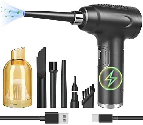 SOKO Electric Compressed Air Duster, 2 IN 1 Cordless Air Duster & Vacuum Cleaner, 60000RPM Keyboard Dust Cleaner Replace for Air Can 6000mAh Rechargeable Air Blower for Computer, Pc, Laptop, Car, Sofa